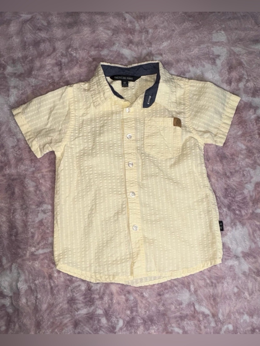 American Hawk Light Yellow Short-Sleeve Button-Down Shirt